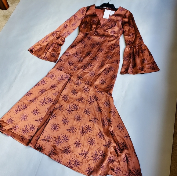 NWT$595 Cinq a Sept Kasha Firecracker Print Asymmetric Silk Midi Dress Sz XXS - Picture 9 of 16